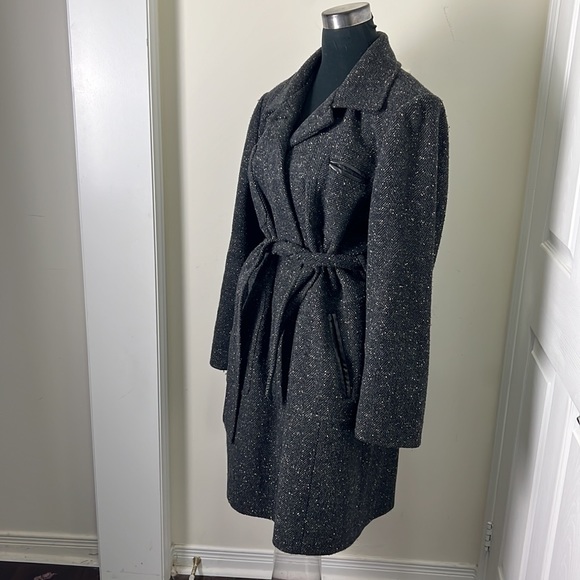 Utex D Vintage Tweed Herringbone Belted Outerwear Slouch Trench Coat Size Large - Picture 8 of 16